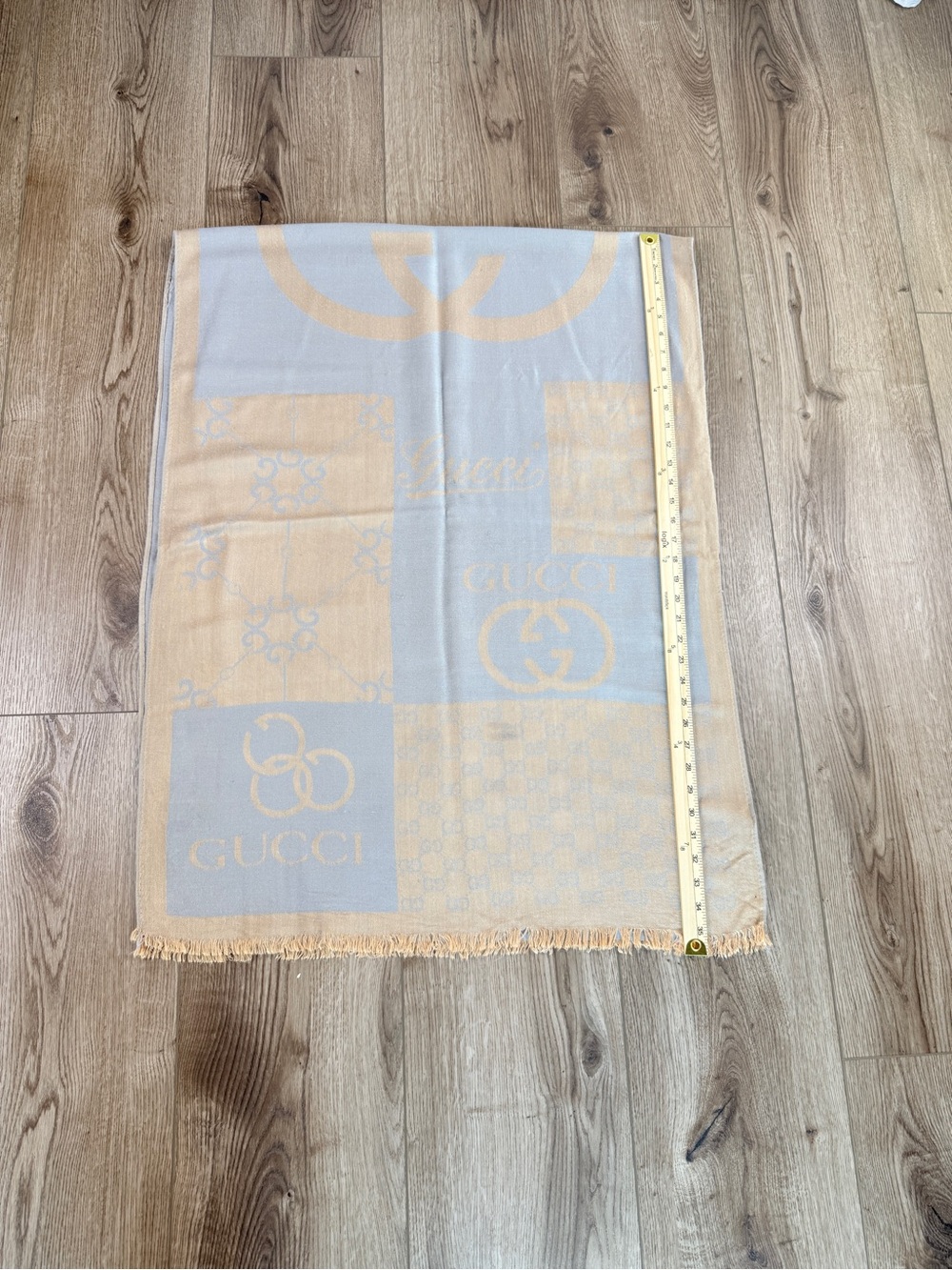 Gucci Cashmere & Silk Monogram Scarf soft dove gray & warm beige (sand/tan) - Picture 11 of 11
